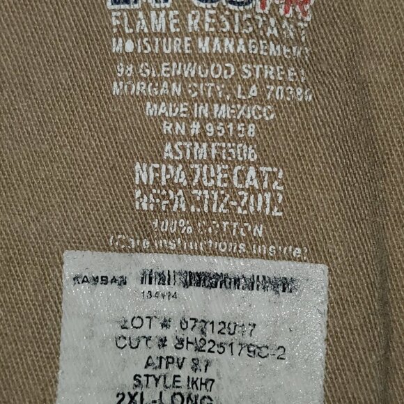 MENS LAPCOFR FLAME RESISTANT BUTTON UP LONG SLEEVE SHIRT 2XL-LONG - Picture 5 of 5